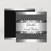 40 & Fabulous Black White Check Silver Birthday Kaart (Voorkant / Achterkant)