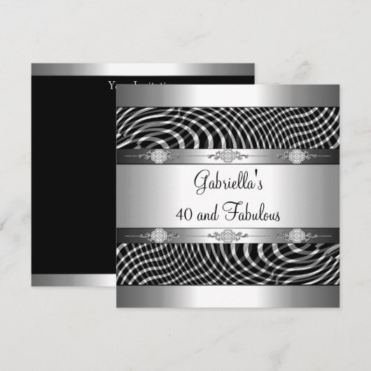 40 & Fabulous Black White Check Silver Birthday Kaart (Voorkant / Achterkant)