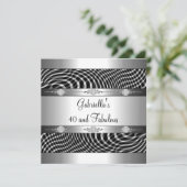 40 & Fabulous Black White Check Silver Birthday Kaart (Staand voorkant)