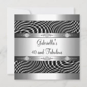 40 & Fabulous Black White Check Silver Birthday Kaart (Voorkant)
