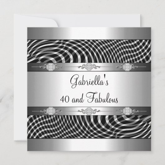 40 & Fabulous Black White Check Silver Birthday Kaart (Voorkant)
