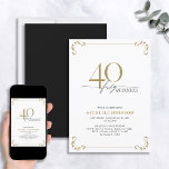40- & Fabulous Black White en Gold-dag Kaart<br><div class="desc">Het is je speciale veertigste verjaardag, en het is tijd om te vieren! Wil je de beste baard in de stad gooien? Zorg ervoor dat het met de hoogste stijl begint met deze uitnodiging van 12.00 uur 's avonds voor 40 jaar en Fabulous Black, White & Gold Calligraphy. Het zal...</div>