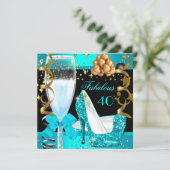 40 Fabulous Blauwgroen Blue Gold 40th Birthday Par Kaart (Staand voorkant)