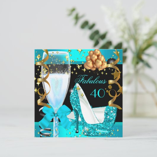 40 Fabulous Blauwgroen Blue Gold 40th Birthday Par Kaart (Staand voorkant)