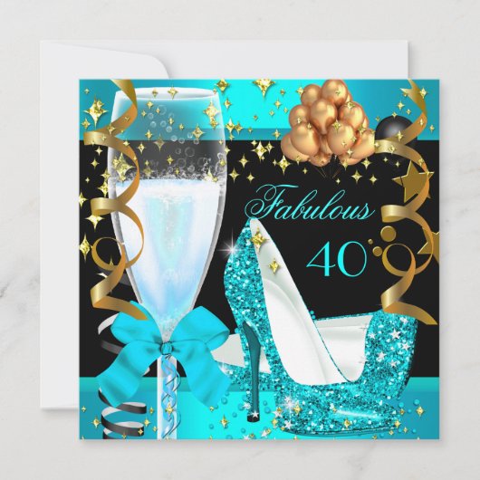 40 Fabulous Blauwgroen Blue Gold 40th Birthday Par Kaart (Voorkant)