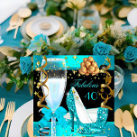 40 Fabulous Blauwgroen Blue Gold 40th Birthday Par Kaart<br><div class="desc">Hoge hiel-schoetsen Fabulous 40's 40e Elegant Blauwgroen Blue Yellow Gold Black Birthday Party Champagne. Vrouwen dames of meisjes. Elegant Classy Celebrations All Occasion Invitations. De verjaardag van de partij nodigt Sjabloon uit voor 21,  30,  40,  50,  60,  70,  80,  90,  100, </div>