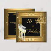 40 &Fabulous Celebration Gold Black Birthday 2 Kaart (Voorkant / Achterkant)