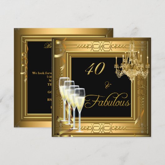 40 &Fabulous Celebration Gold Black Birthday 2 Kaart (Voorkant / Achterkant)