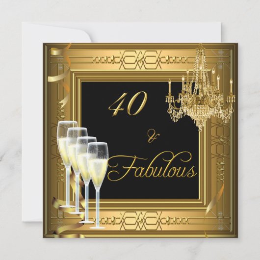40 &Fabulous Celebration Gold Black Birthday 2 Kaart (Voorkant)