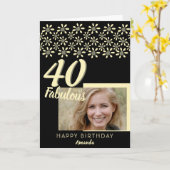 40 & Fabulous Daisy Flower Waterverf Zwart Foto Kaart (Gele Bloem)