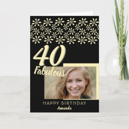 40 & Fabulous Daisy Flower Waterverf Zwart Foto Kaart