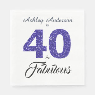 40 Fabulous Dark Blue Glitter 40th Birthday Party Servet