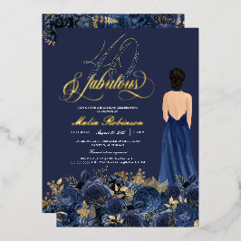 40 & Fabulous Elegant Blue & Gold Birthday Real Folie Uitnodiging