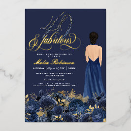 40 & Fabulous Elegant Blue & Gold Birthday Real Folie Uitnodiging