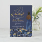 40 & Fabulous Elegant Sapphire Formal Birthday Inv Kaart (Staand voorkant)
