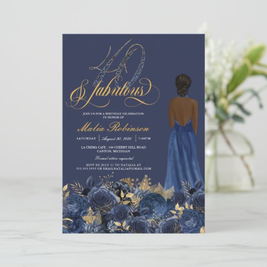 40 & Fabulous Elegant Sapphire Formal Birthday Inv Kaart (Staand voorkant)
