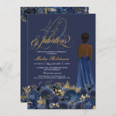 40 & Fabulous Elegant Sapphire Formal Birthday Inv Kaart (Voorkant / Achterkant)