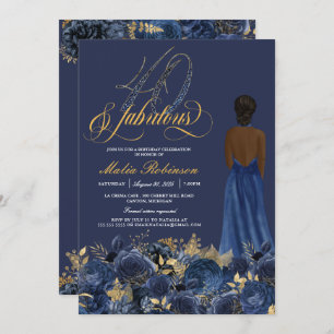 40 & Fabulous Elegant Sapphire Formal Birthday Inv Kaart