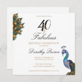40 & Fabulous Elegant Waterverf Peacock Birthday Kaart (Voorkant / Achterkant)