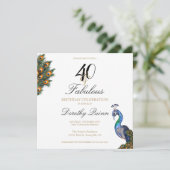 40 & Fabulous Elegant Waterverf Peacock Birthday Kaart (Staand voorkant)