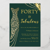 40 & Fabulous Emerald Gold Dress 40e Verjaardag Folie Uitnodiging (Voorkant)