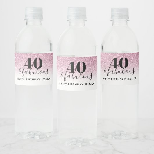 40 & Fabulous Faux Hot Pink Glitter Birthday Party Waterfles Etiket (Flessen)
