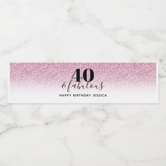 40 & Fabulous Faux Hot Pink Glitter Birthday Party Waterfles Etiket (Enkel label)