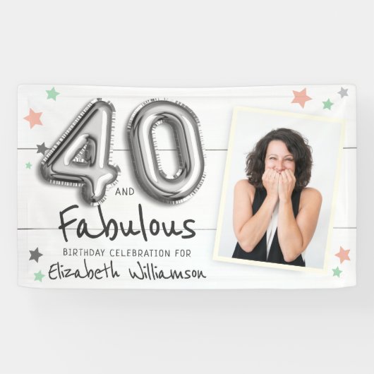 40- & Fabulous Foil-ballonbanden Foto Birthday Spandoek (Horizontaal)