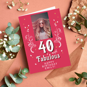 40 & Fabulous Foliage Magent 40th Birthday Foto Kaart