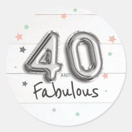 40 & Fabulous Folie Balloon Stars op Wood Verjaard Ronde Sticker
