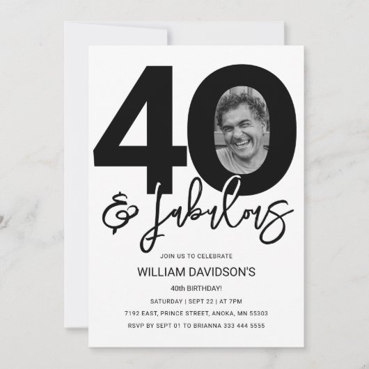 40 & Fabulous Foto 40th Birthday Invitation Kaart (Voorkant)