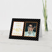 40 & Fabulous Foto Naam Zwart & Strepen Verjaardag Folie Wenskaart (Voorkant)