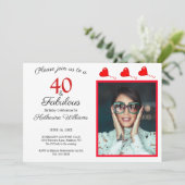 40 & Fabulous Foto Rood 40ste verjaardag Zwart Wit Kaart (Staand voorkant)