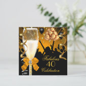 40 & Fabulous Gold Black Birthday Champagne Kaart (Staand voorkant)
