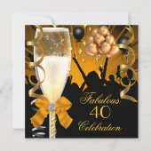 40 & Fabulous Gold Black Birthday Champagne Kaart (Voorkant)