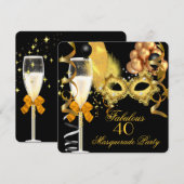40 & Fabulous Gold Black Masquerade Party Kaart (Voorkant / Achterkant)
