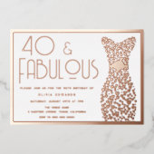 40 & Fabulous Gold Gown Retro 40th Birthday Folie Uitnodiging (Voorkant)