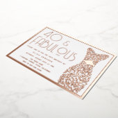 40 & Fabulous Gold Gown Retro 40th Birthday Folie Uitnodiging (Gedraaid)