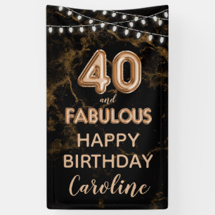 40 & Fabulous Goud & Zwart Verjaardag Verticaal Spandoek