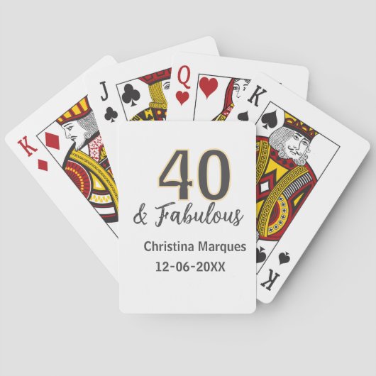 40 & fabulous gray yellow birthday calligraphy  pokerkaarten (Achterkant)