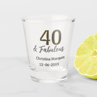 40 & fabulous gray yellow birthday calligraphy  shot glas