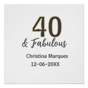 40 & fabulous grijs geel verjaardag calligrafie perfect poster