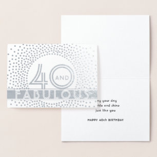 40 & Fabulous Happy Fortieth Birthday Kraft Silver Folie Kaarten
