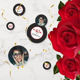 40 & Fabulous Hearts 40th Verjaardag Foto Zwart Confetti