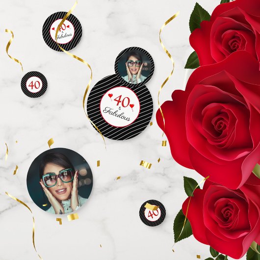 40 & Fabulous Hearts 40th Verjaardag Foto Zwart Confetti