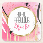40 Fabulous Hot Pink Black Gold 40e verjaardag Kartonnen Onderzetters (Voorkant)