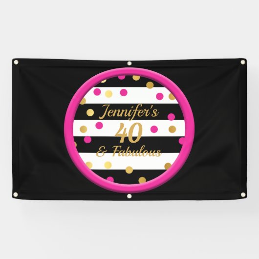 40 & Fabulous Hot Pink Black Gold-banner op zaterd Spandoek (Horizontaal)