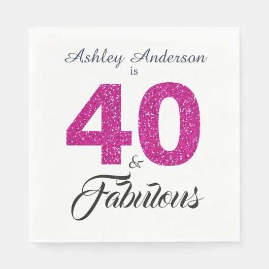 40 Fabulous Hot Pink Glitter 40e verjaardag Servet (Voorkant)