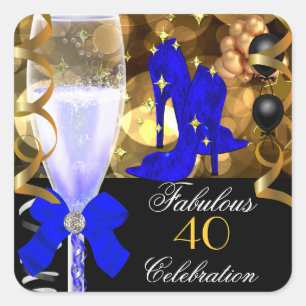 40 & Fabulous Koninklijk Blauw Zwart Gouden Verjaa Vierkante Sticker