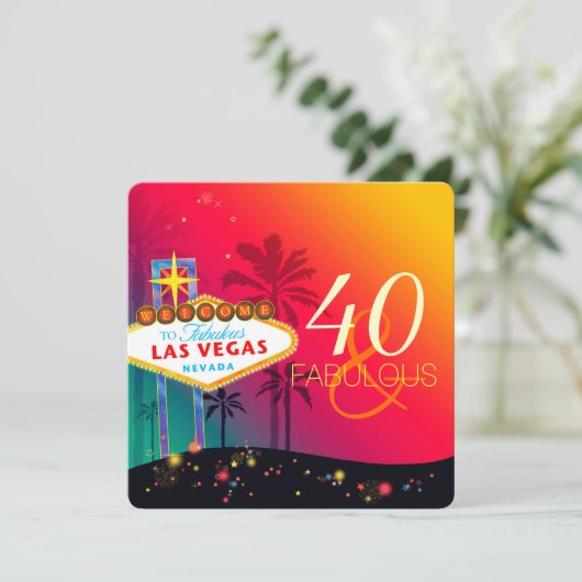 40 & Fabulous Las Vegas Birthday Party Kaart (Staand voorkant)